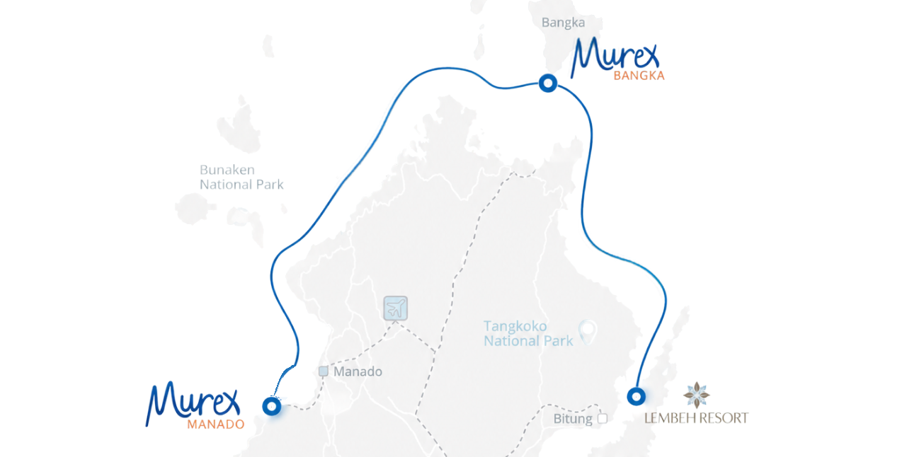 Map of North Sulawesi showing the Passport to Paradise route between Manado, Bangka and Lembeh